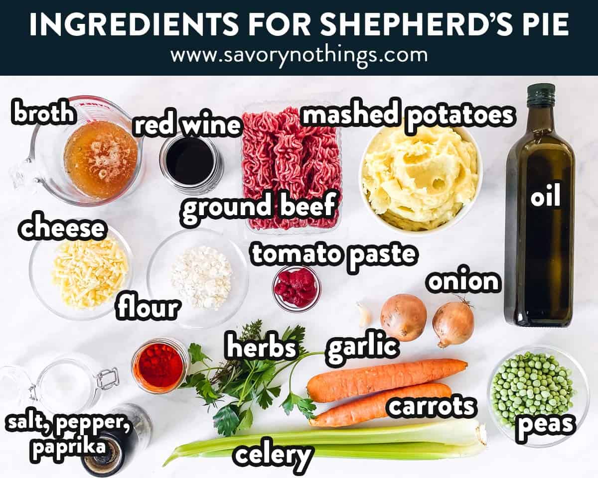 photo of shepherd's pie ingredients with labels