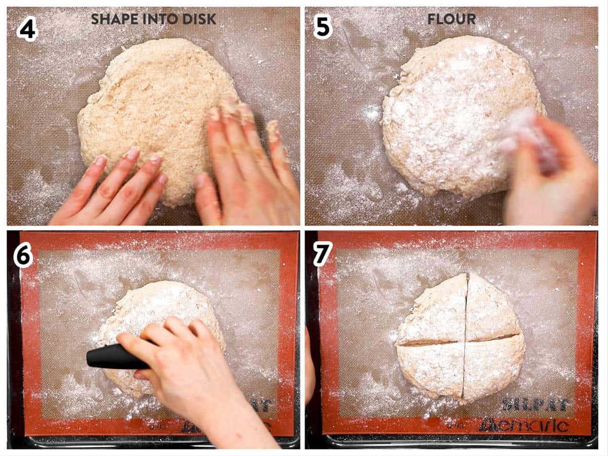 photo collage to show how to shape Irish soda bread