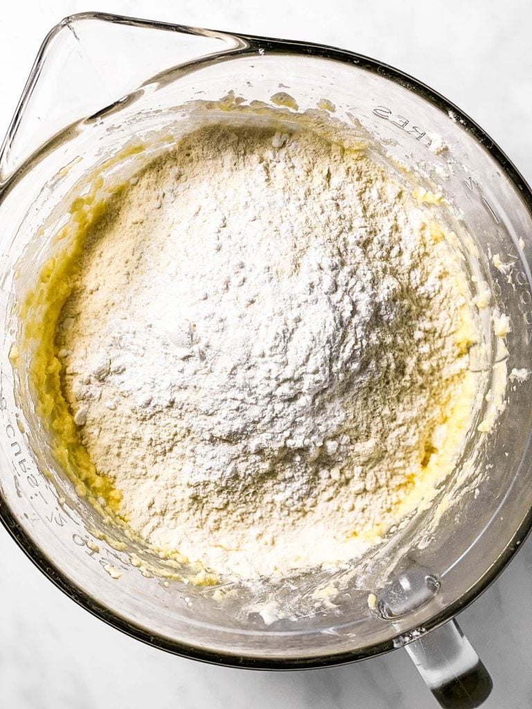 flour on top of creamed cake batter ingredients