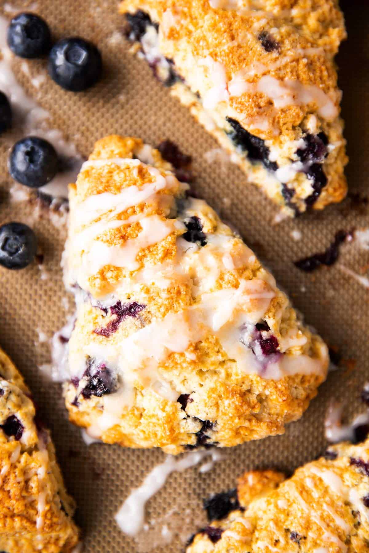top down closeup on blueberry scone