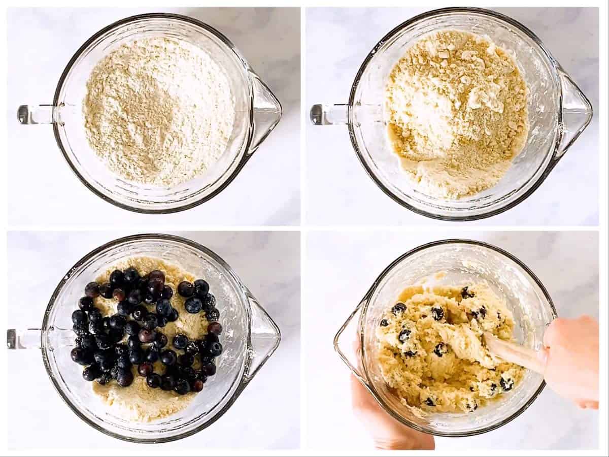photo collage to show how to make blueberry scone dough