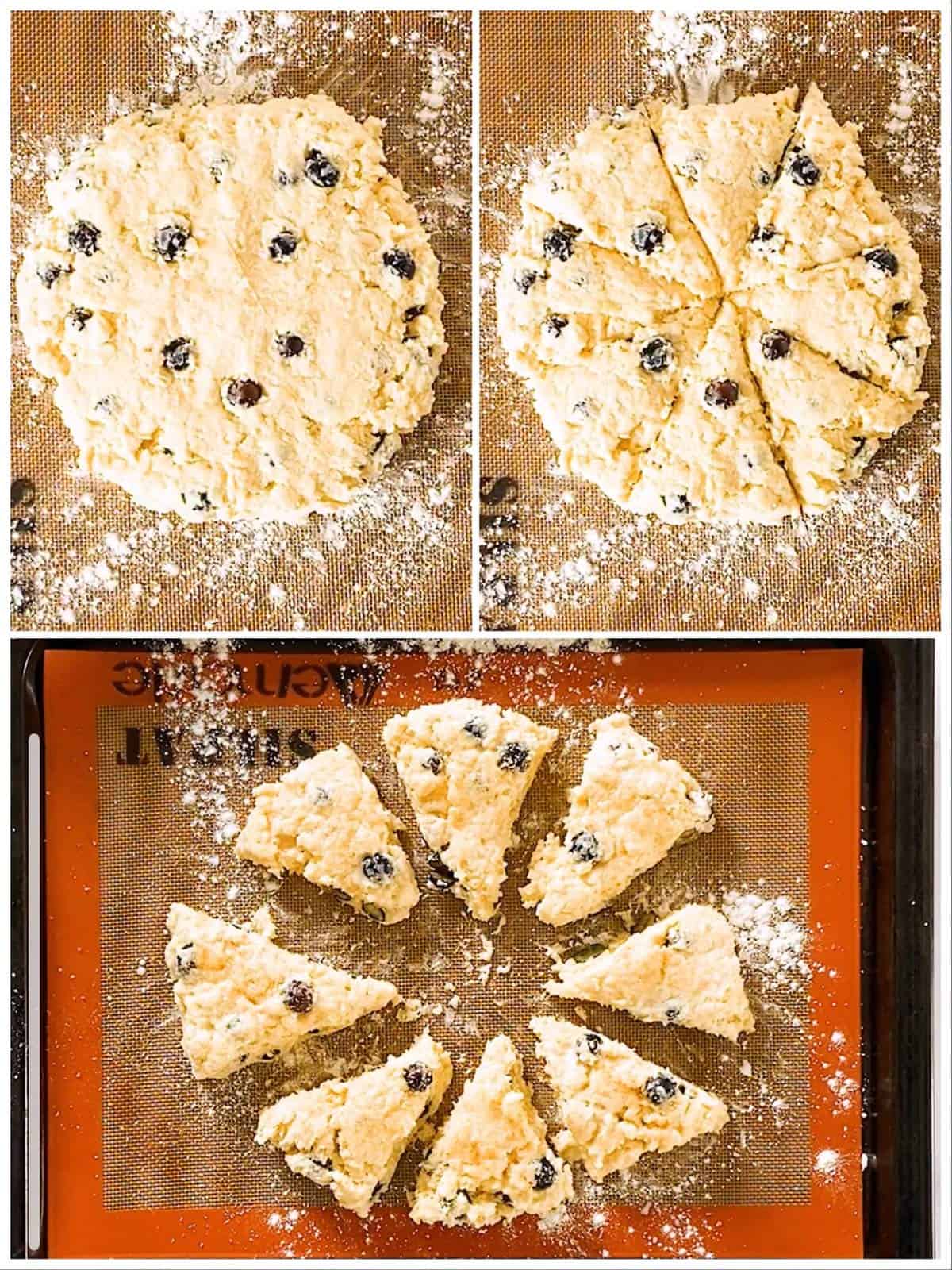 photo collage to show how to shape blueberry scones