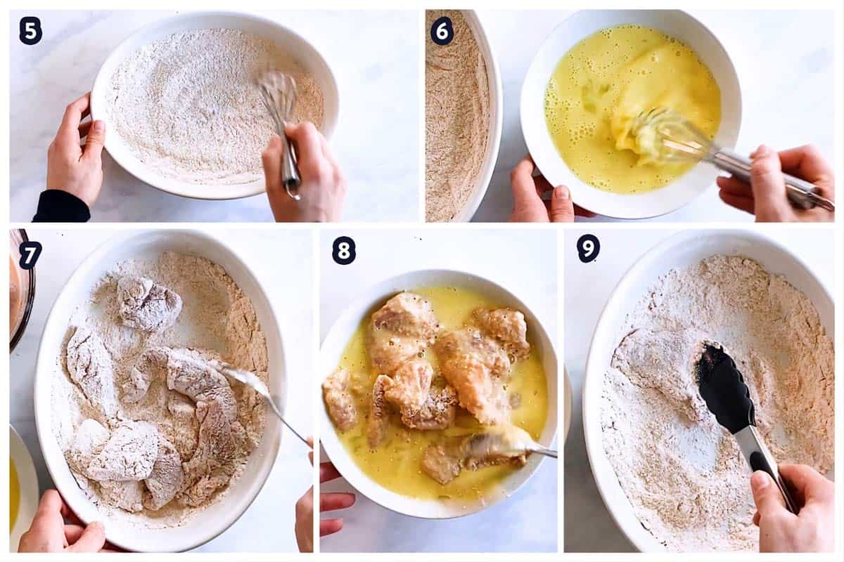 collage of photos to show breading of chicken