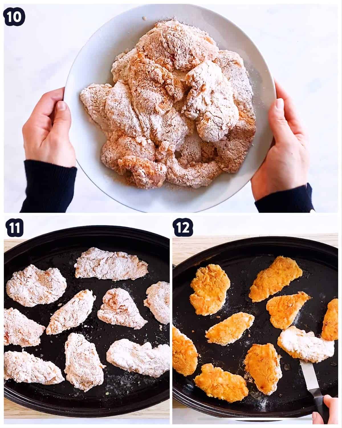 collage of photos to show baking oven fried chicken
