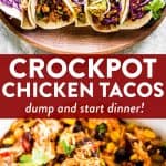 photo collage of crockpot chicken tacos with text overlay
