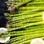 sheet pan with roasted asparagus