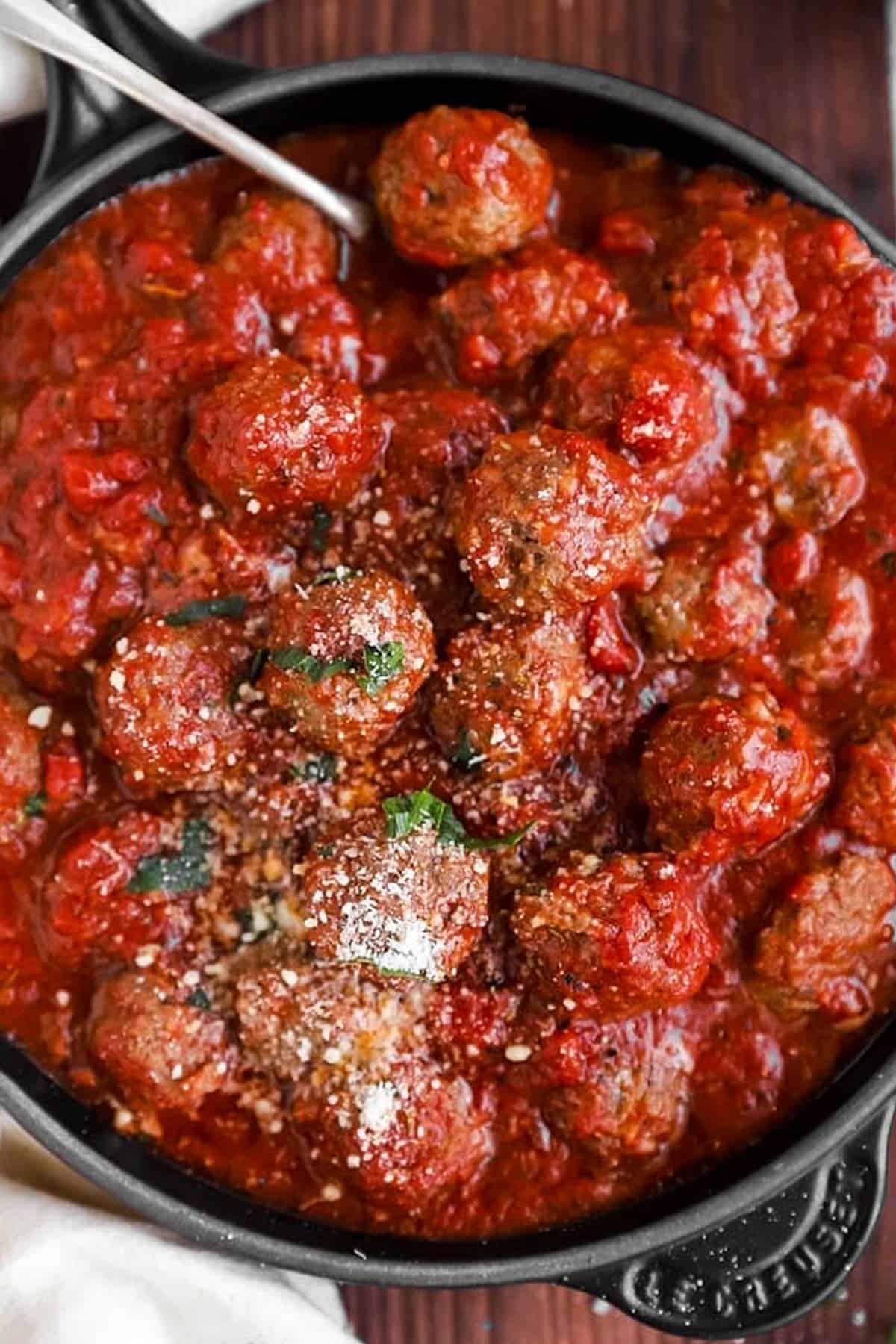 Italian meatballs in cast iron skillet