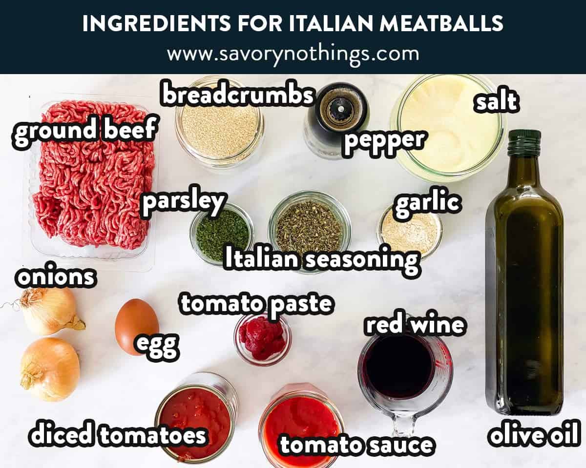 photo collage of Italian meatball ingredients