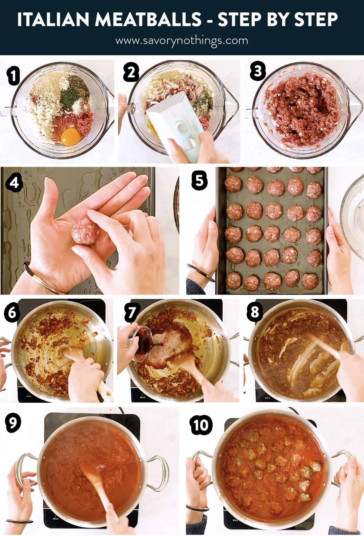 photo collage of steps to make Italian meatballs