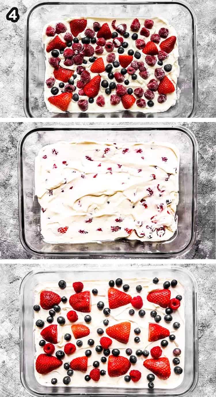 collage of images showing how to layer an icebox cake