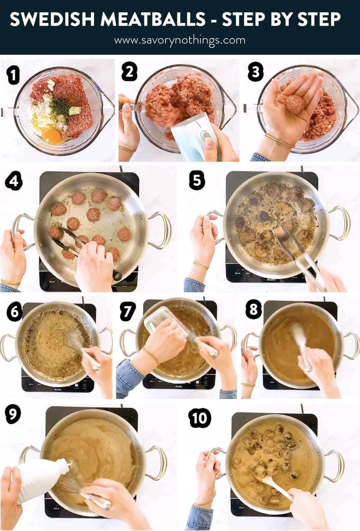 collage of Swedish meatball steps