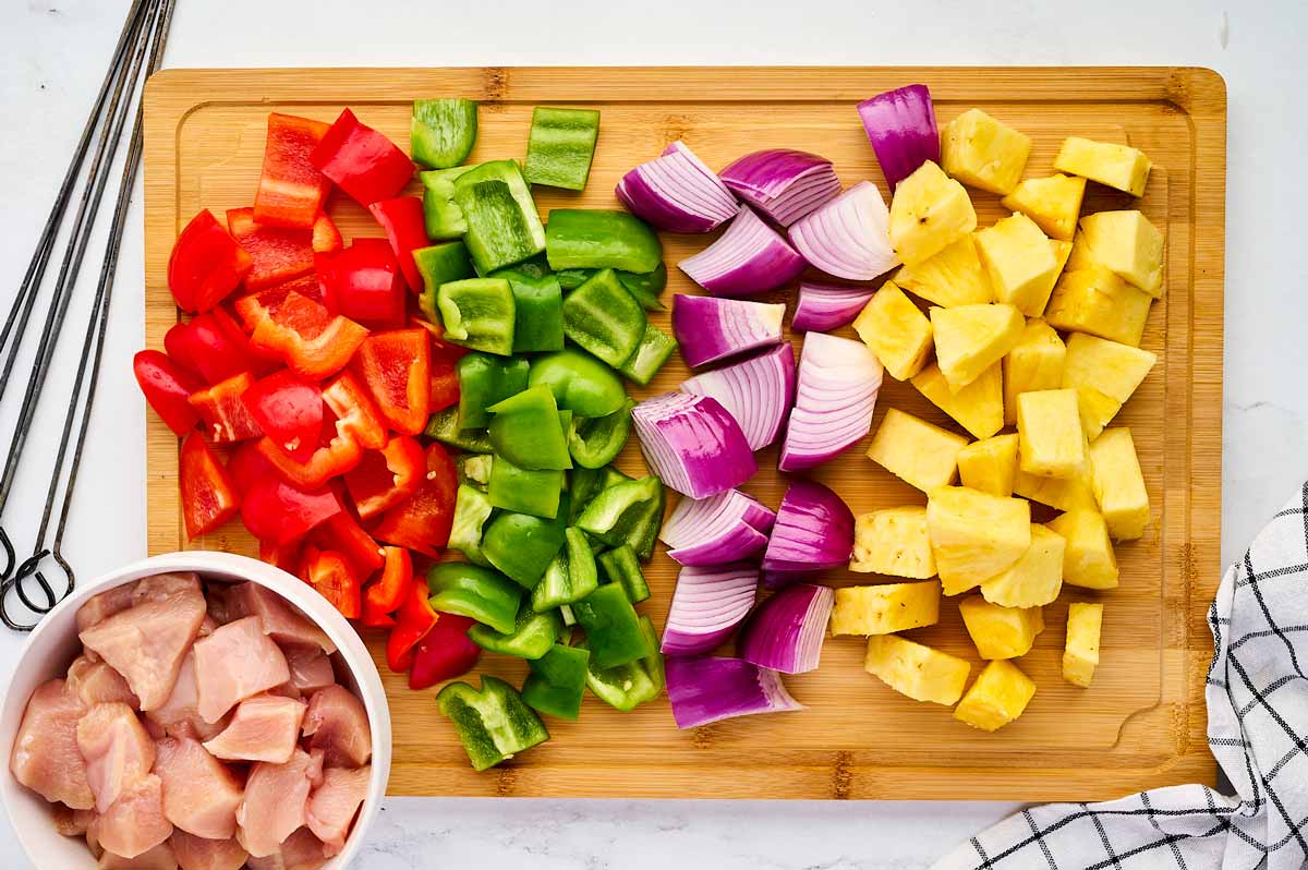 ingredients cut up for kabobs