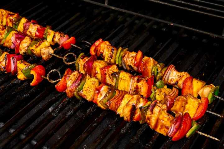 chicken kabobs on grill