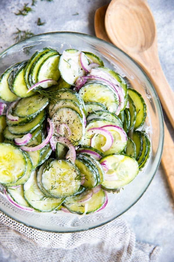 bowl with creamy cucumber salad