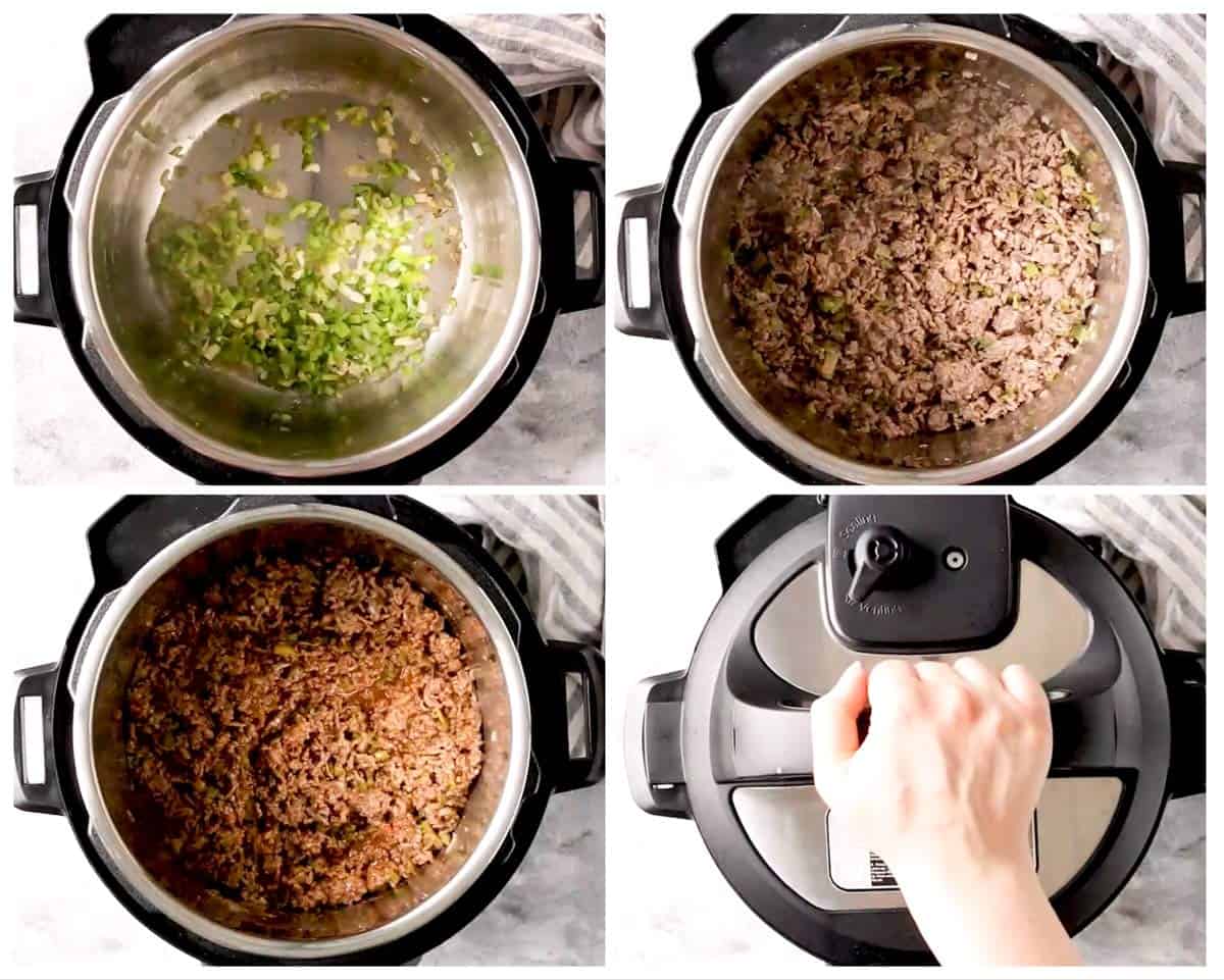 photo collage to show how to make sloppy joes in the instant pot