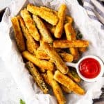 dish with baked parmesan zucchini fries