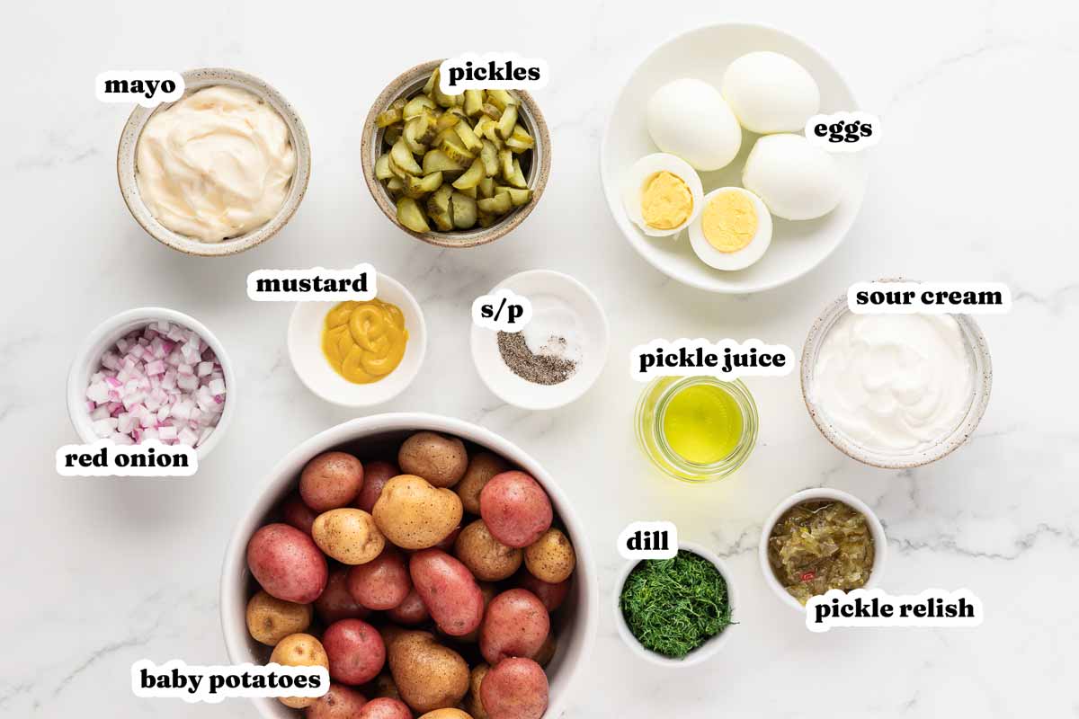 ingredients for dill pickle potato salad