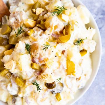 bowl with creamy dill potato salad