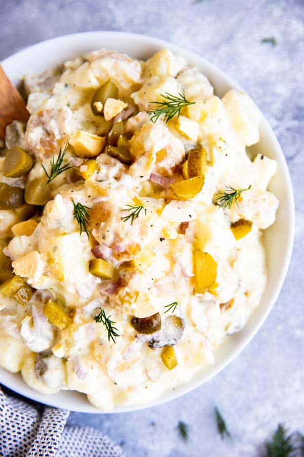 bowl with creamy dill potato salad