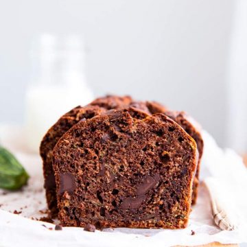 chocolate zucchini bread on a wooden board