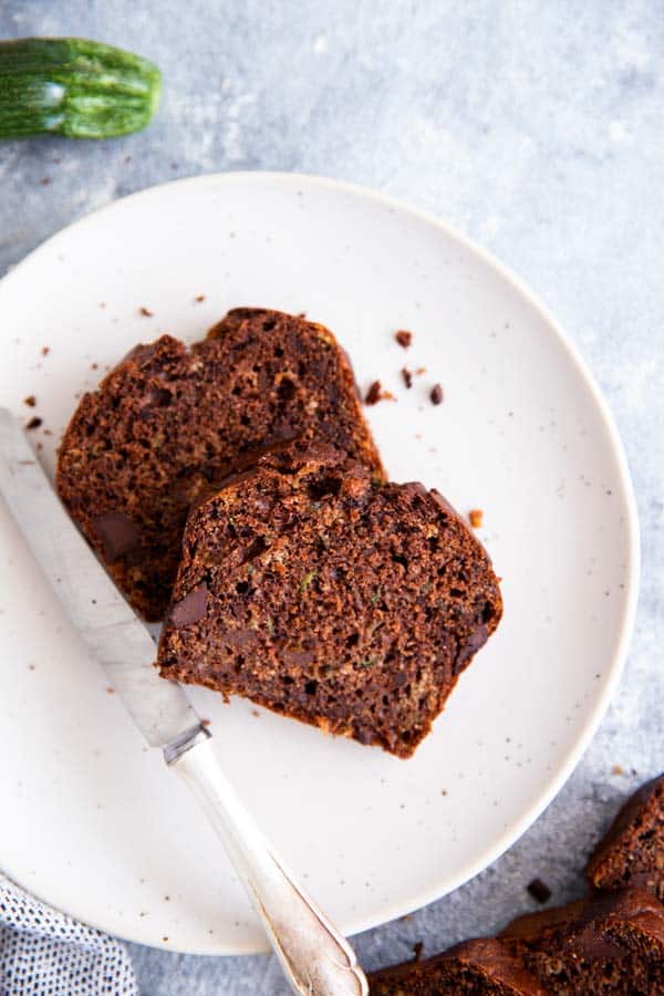 slices of chocolate zucchini bread on a plate