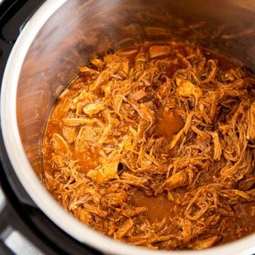 instant pot with honey bbq pulled pork inside