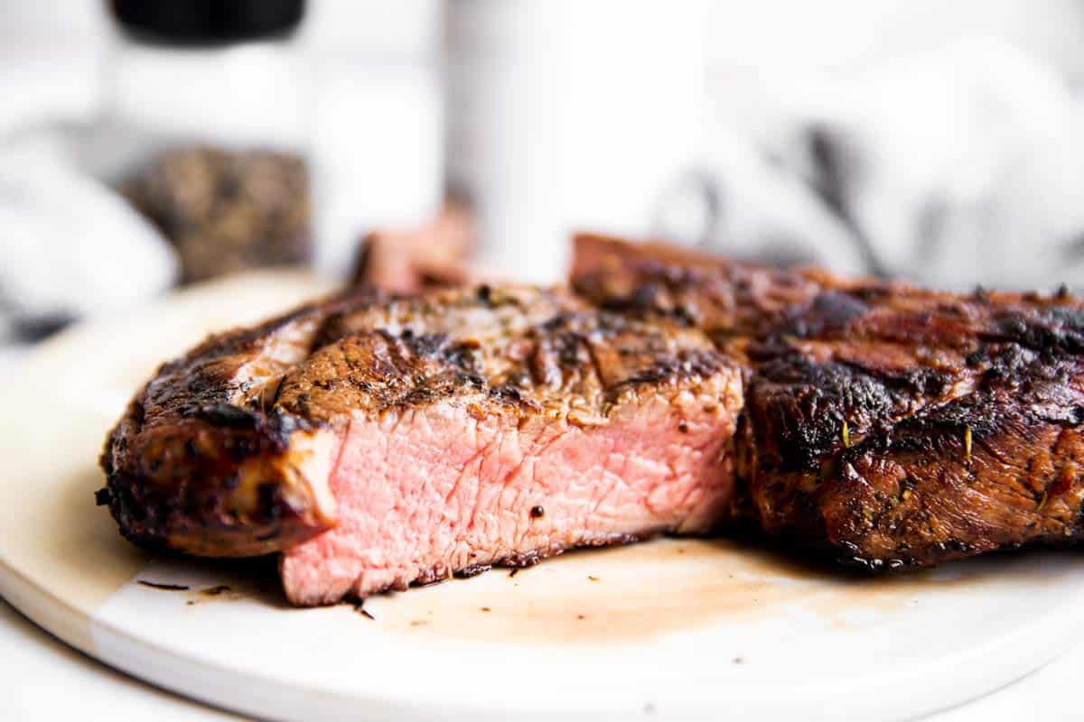 close up of sliced open steak