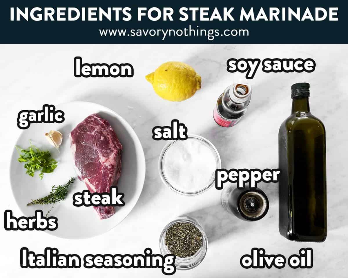 collage of ingredients to make steak marinade