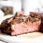 close up of sliced open steak