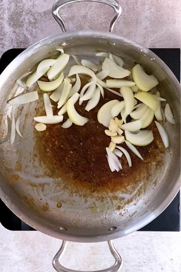 onion and garlic in a skillet