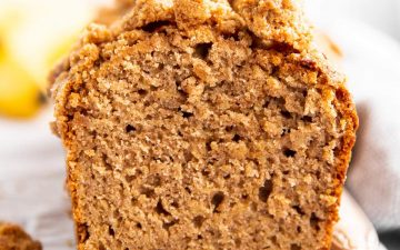 close up photo of a sliced banana bread