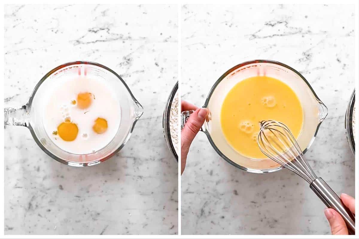 photo collage to show how to whisk eggs and milk