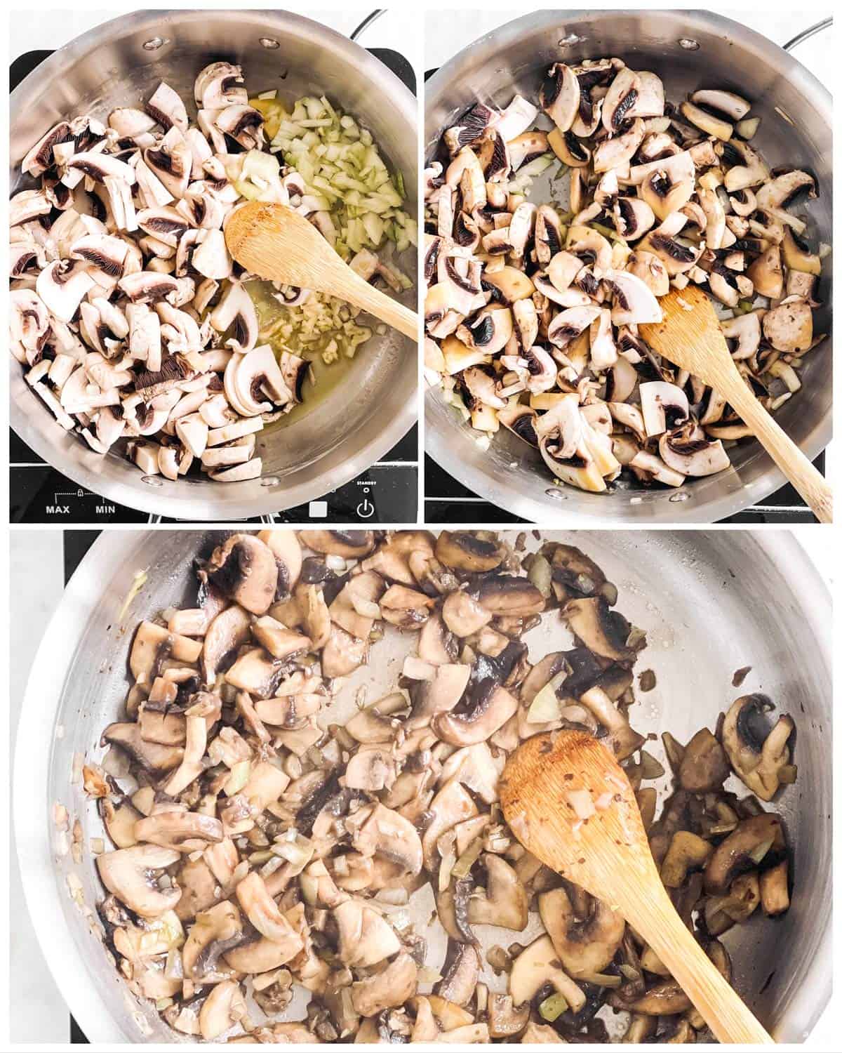 photo collage to show how to sauté mushrooms
