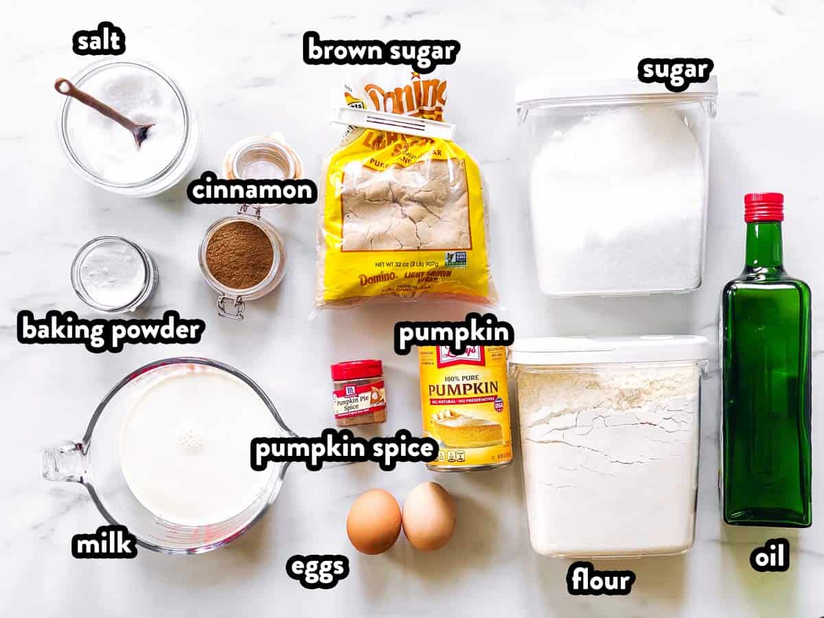 ingredients for pumpkin pancakes on a counter