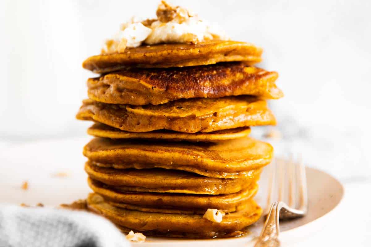 stack of pumpkin pancakes