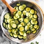 overhead view of pan with sautéed zucchini slices