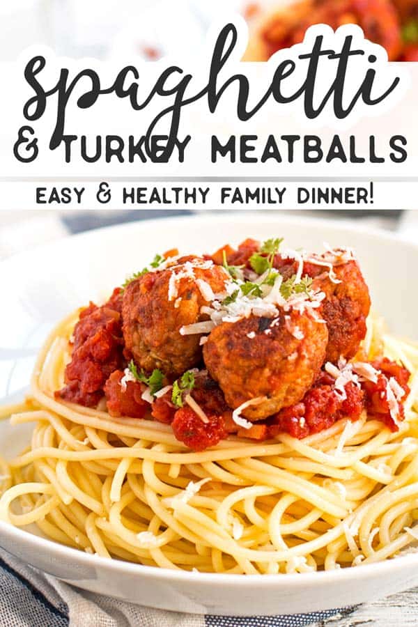 Spaghetti and Turkey Meatballs Pin 1