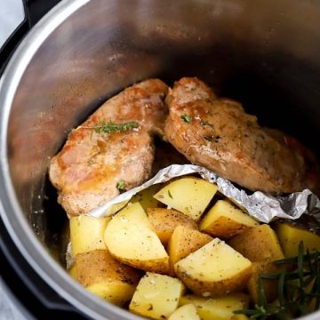 pork chops and potatoes inside an instant pot
