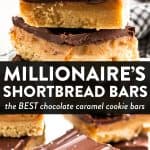 photo collage of millionaire's shortbread bars with text overlay "millionaire's shortbread bars"