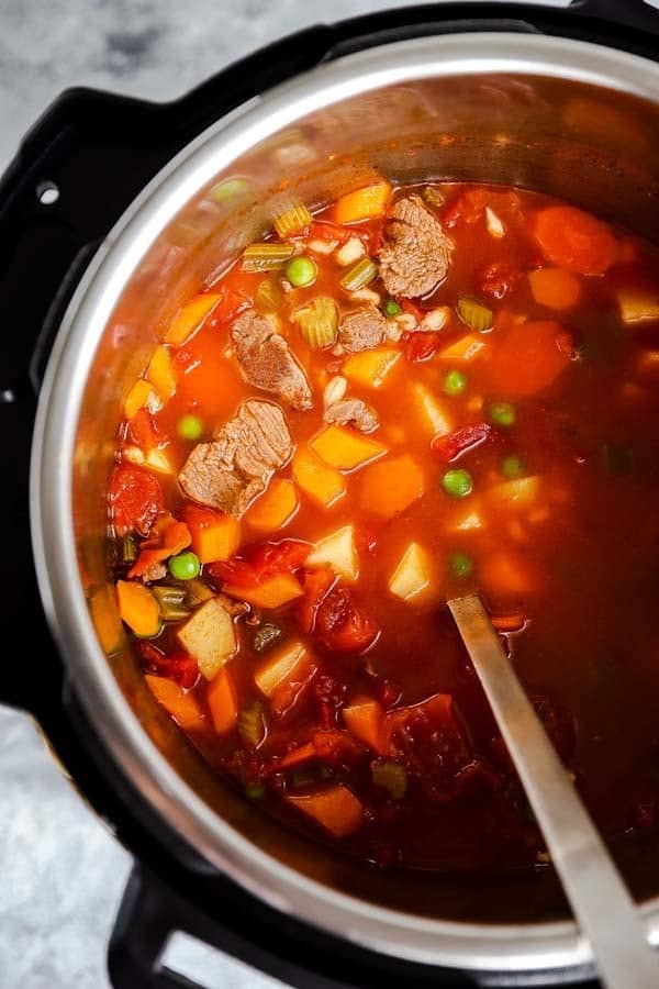 instant pot filled with beef barley soup