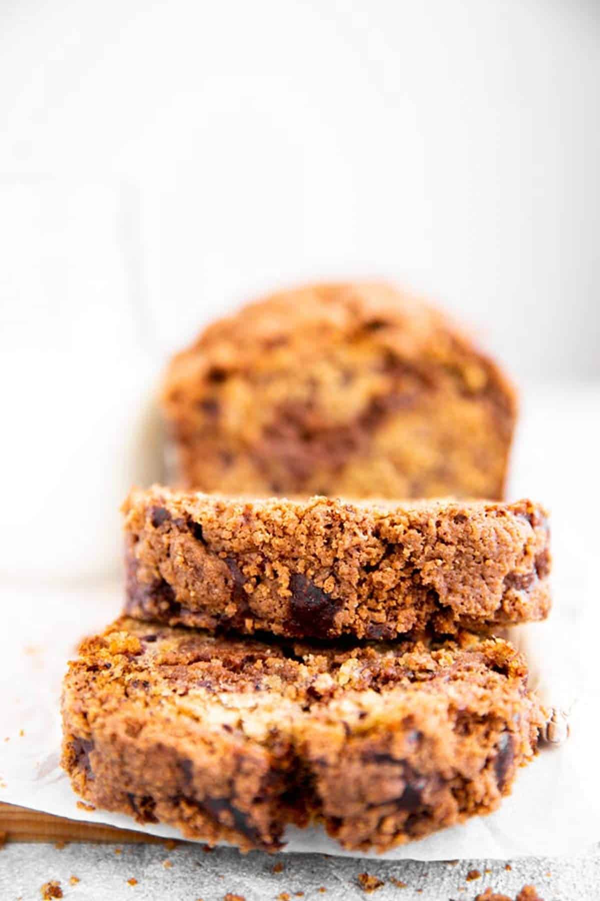 close up of streusel on a banana bread