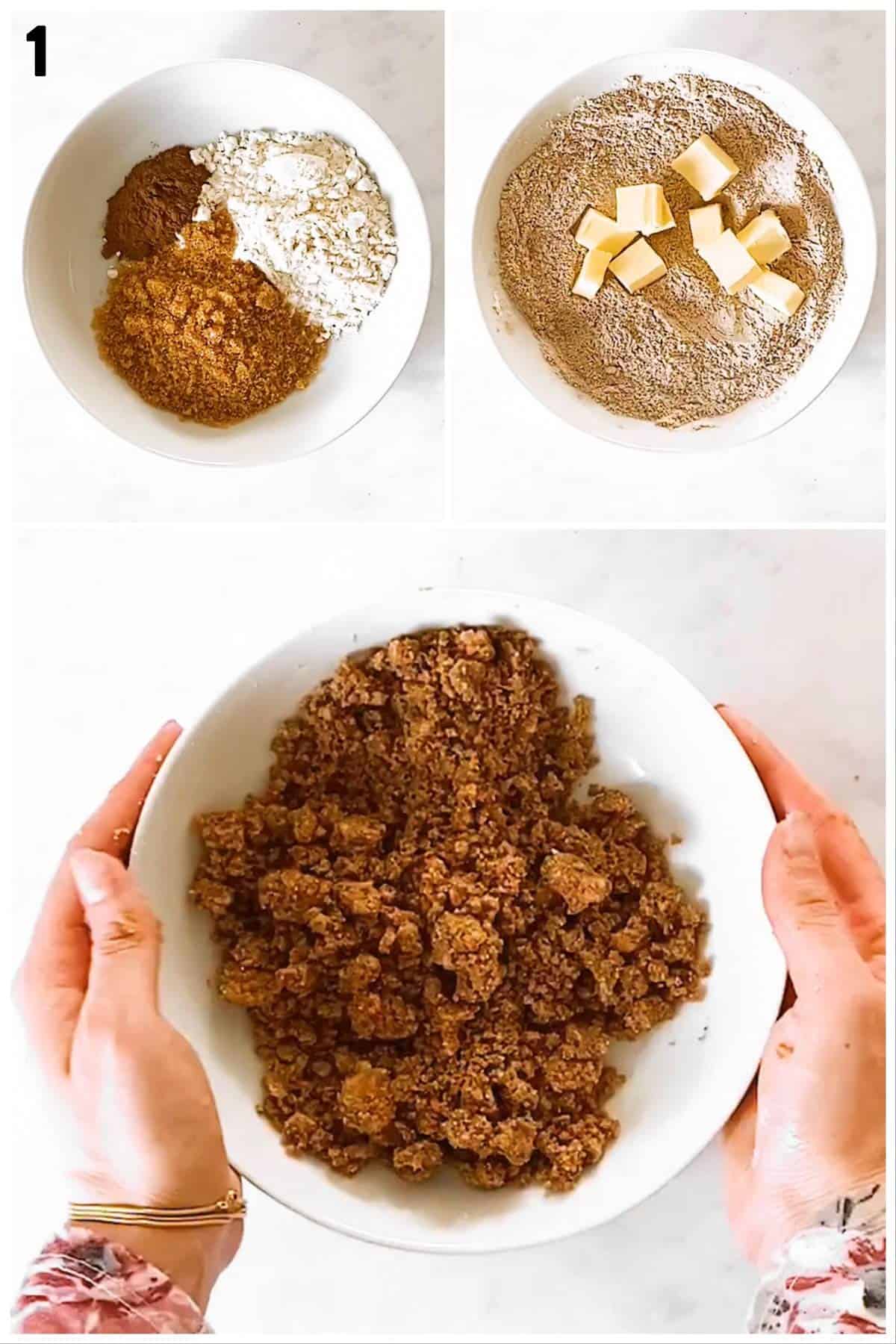 photo collage to show how to make a streusel topping