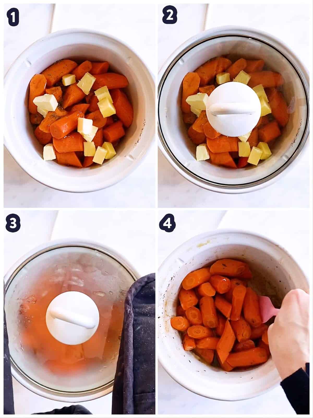 collage to show how to make crockpot glazed carrots