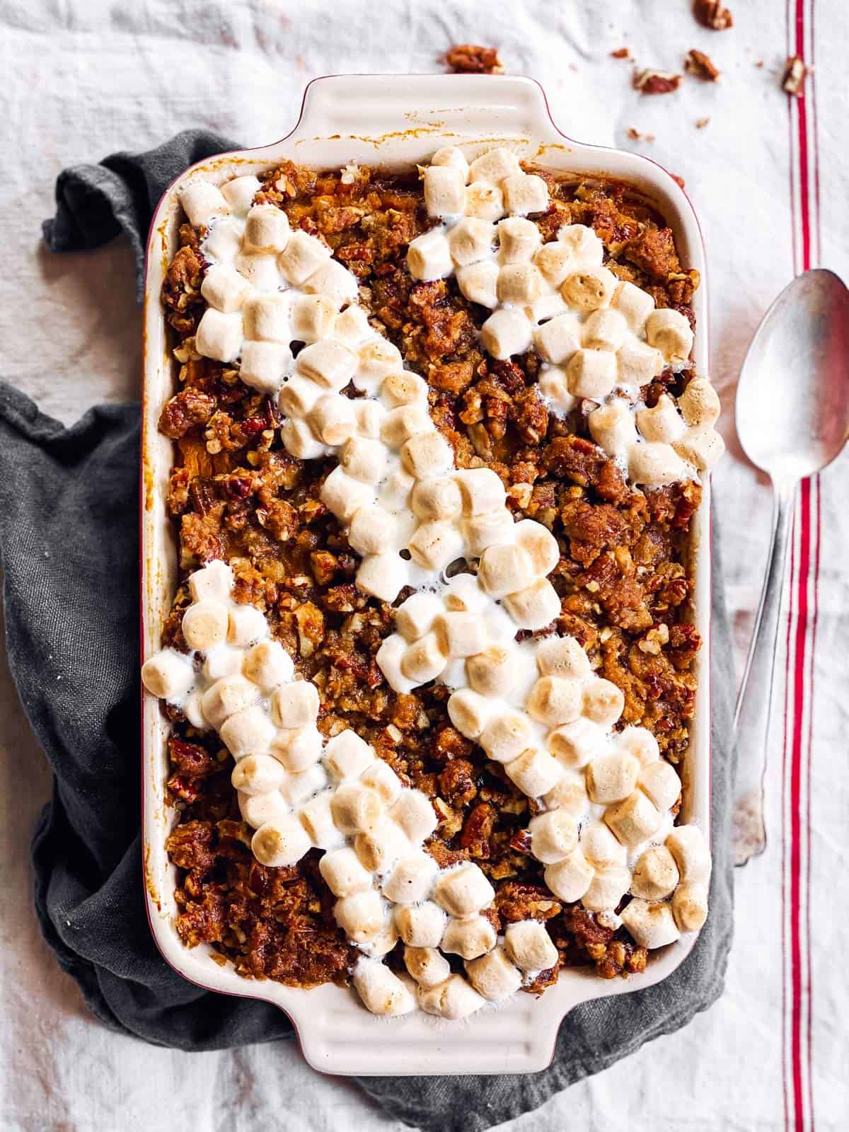 sweet potato casserole on a tea towel