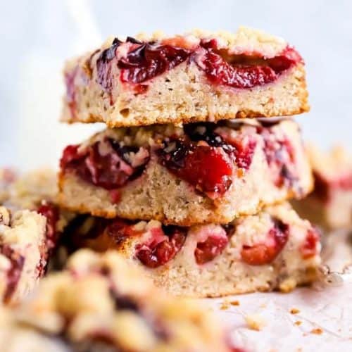 stack of German plum cake on a board