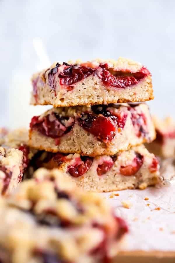 stack of German plum cake on a board