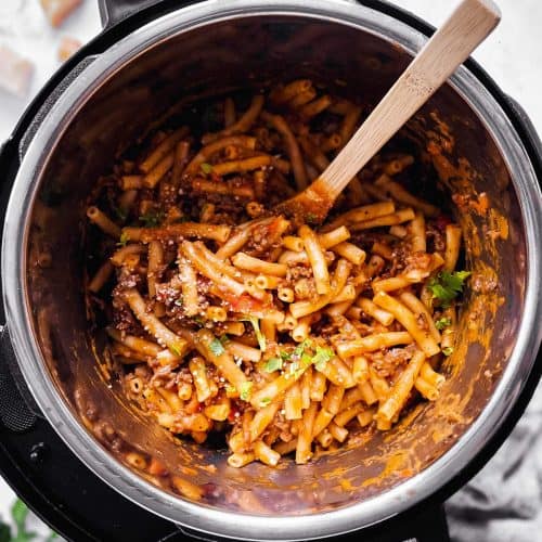 overhead view of instant pot with ziti