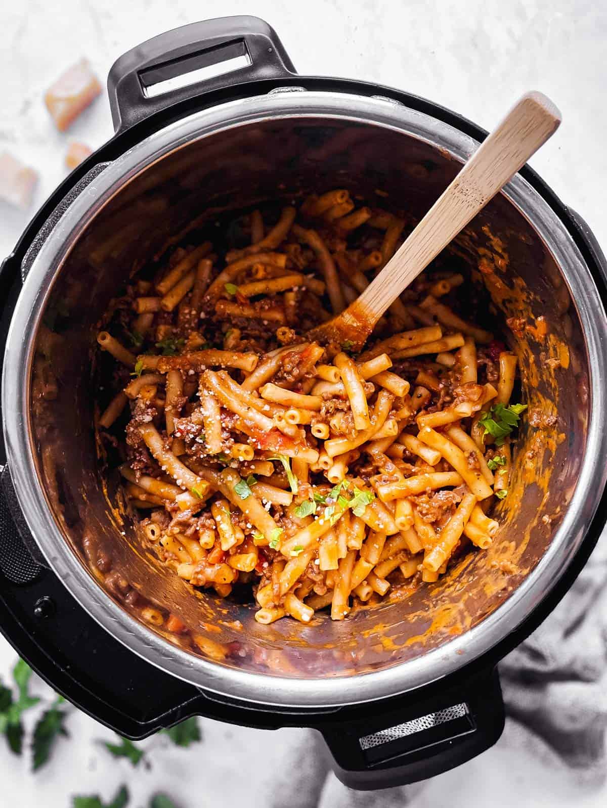 overhead view of instant pot with ziti