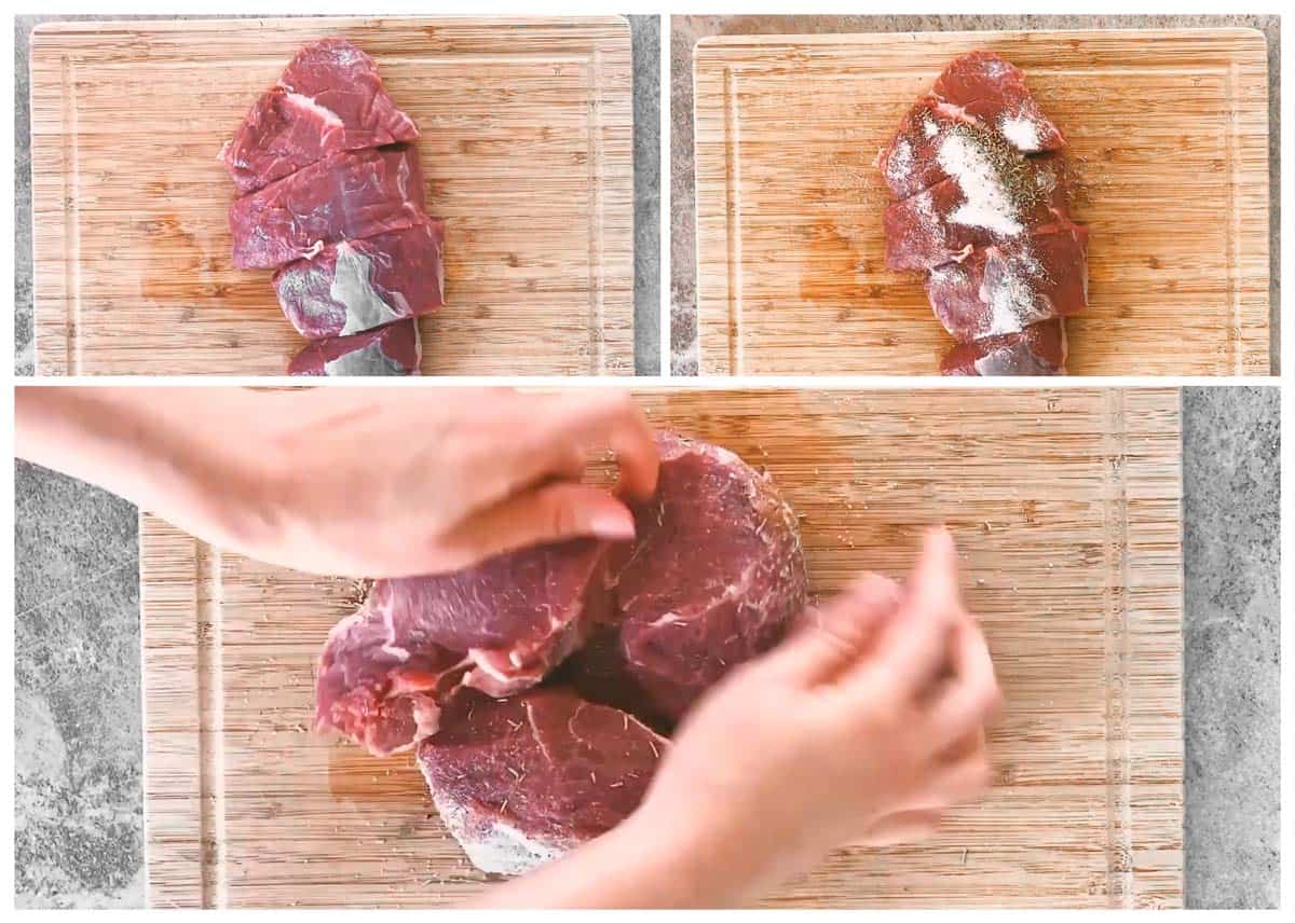 photo collage to show how to season beef chuck roast