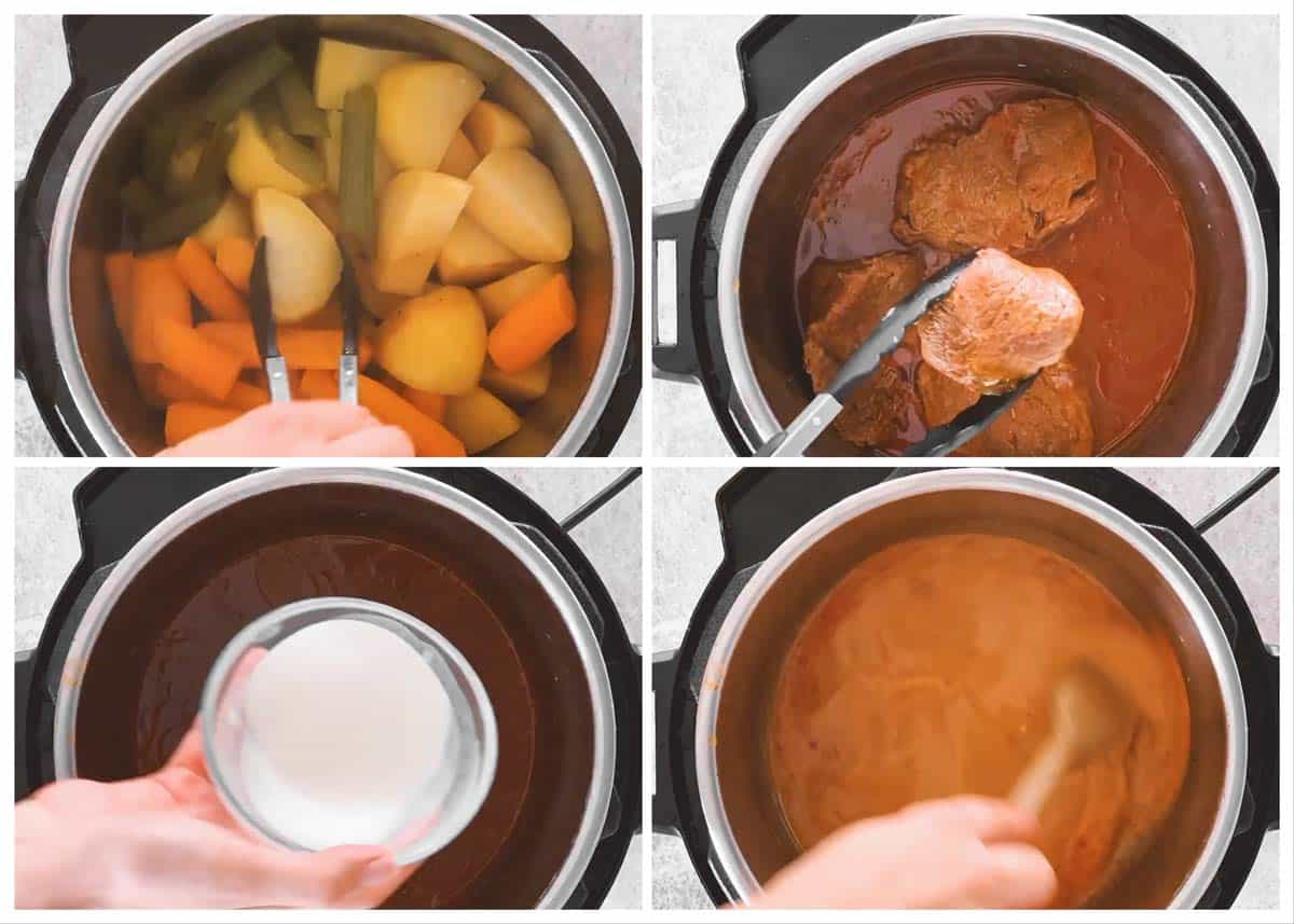 photo collage to show how to finish the gravy for a pot roast